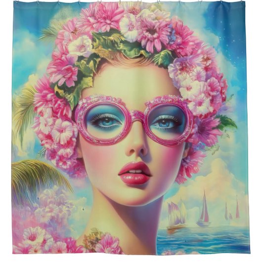 Retro Tropical Beauty Duschvorhang (Vorderseite)