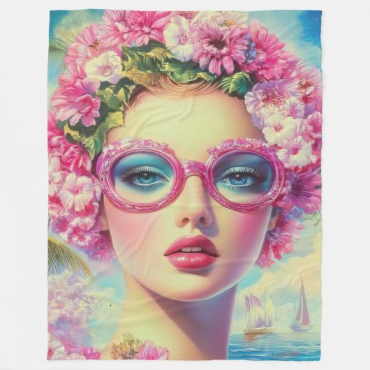 Retro Tropical Beauty Fleecedecke (Vorderseite)