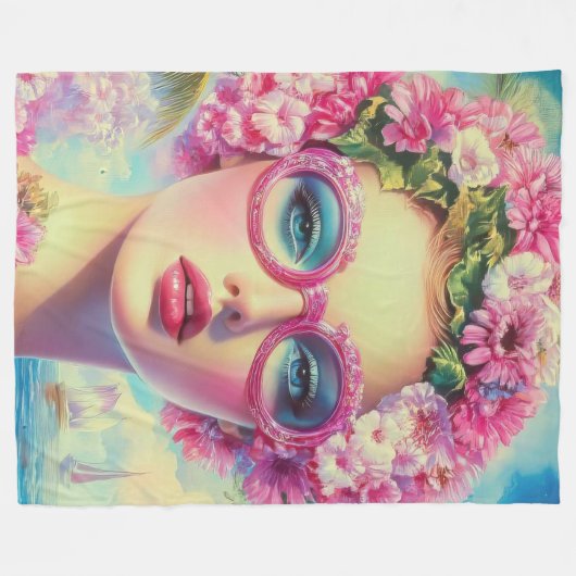 Retro Tropical Beauty Fleecedecke (Vorderseite (Horizontal))