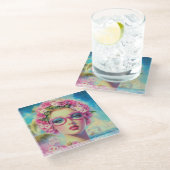 Retro Tropical Beauty Glasuntersetzer (Schrägansicht)