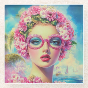 Retro Tropical Beauty Glasuntersetzer