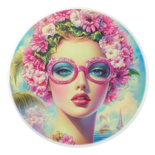 Retro Tropical Beauty Keramikknauf (Vorderseite)