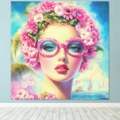 Retro Tropical Beauty Leinwanddruck (Insitu (Holzboden))