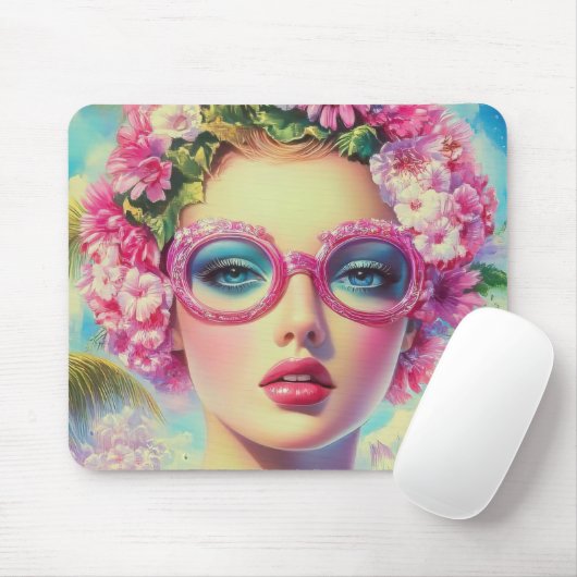 Retro Tropical Beauty Mousepad (Mit Mouse)
