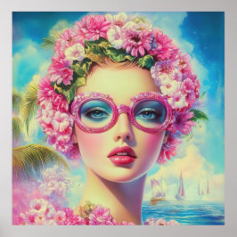 Retro Tropical Beauty Poster