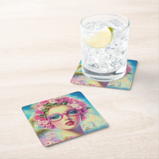 Retro Tropical Beauty Rechteckiger Pappuntersetzer (Vor Ort)