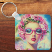 Retro Tropical Beauty Schlüsselanhänger (Vorderseite)