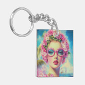 Retro Tropical Beauty Schlüsselanhänger (Vorderseite links)