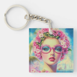 Retro Tropical Beauty Schlüsselanhänger