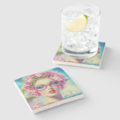Retro Tropical Beauty Steinuntersetzer (Seitenansicht)