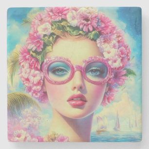 Retro Tropical Beauty Steinuntersetzer