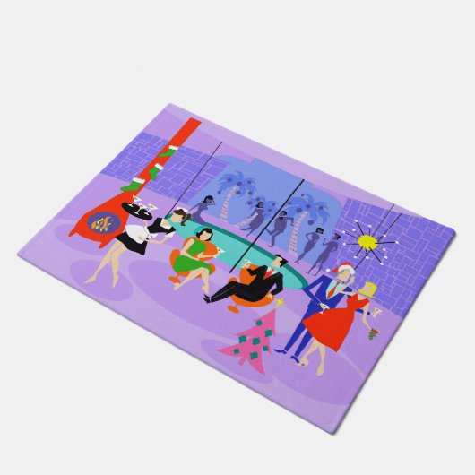 Retro Tropical Christmas Party Door Mat Fußmatte (Schrägansicht)