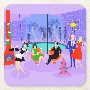 Retro Tropical Christmas Party Paper Untersetzer