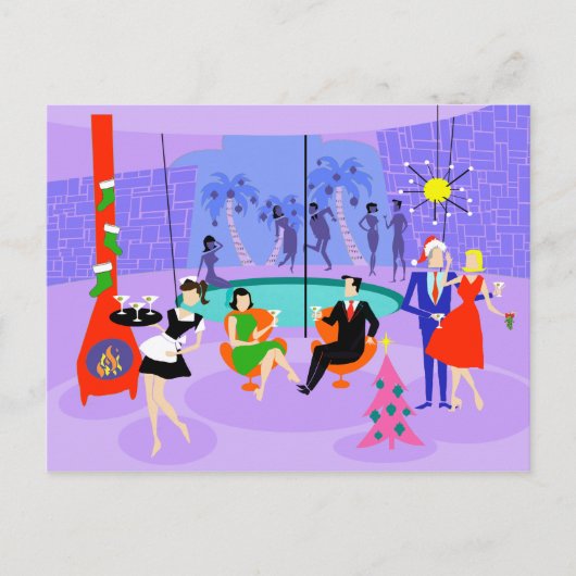 Retro Tropical Christmas Party Postcard Feiertagspostkarte (Vorderseite)