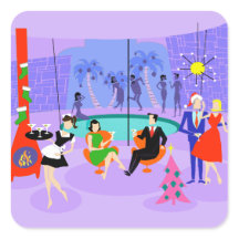 Retro Tropical Christmas Party Stickers