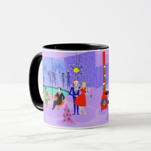 Retro Tropical Christmas Party Tasse (Vorderseite Links)