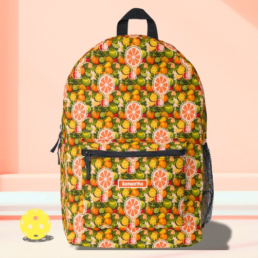 Retro Tropical Citrus Pickleball Brautparty Bedruckter Rucksack