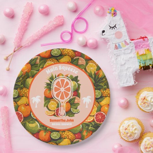 Retro Tropical Citrus Pickleball Brautparty Pappteller (Party)
