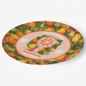 Retro Tropical Citrus Pickleball Brautparty Pappteller (Schrägansicht)