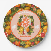 Retro Tropical Citrus Pickleball Brautparty Pappteller (Vorderseite)