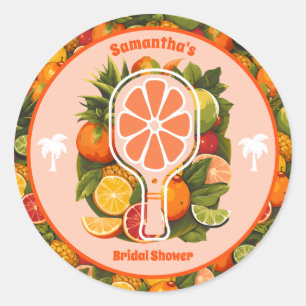 Retro Tropical Citrus Pickleball Brautparty Runder Aufkleber