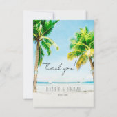 Retro Tropical Destination Foto Beach Hochzeit Dankeskarte (Vorderseite)