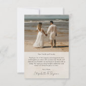 Retro Tropical Destination Foto Beach Hochzeit Dankeskarte (Rückseite)