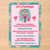 Retro Tropical Flamingo Pickleball Brautparty Acryleinladungen (Vorderseite)