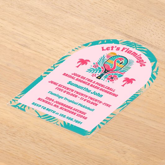 Retro Tropical Flamingo Pickleball Brautparty Acryleinladungen (Ablage )