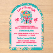 Retro Tropical Flamingo Pickleball Brautparty Acryleinladungen (Vorderseite)