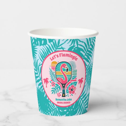 Retro Tropical Flamingo Pickleball Brautparty Pappbecher (Rückseite)