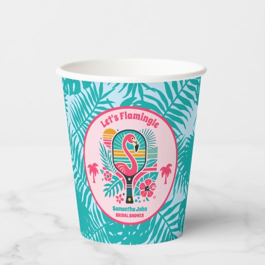 Retro Tropical Flamingo Pickleball Brautparty Pappbecher (Vorderseite)