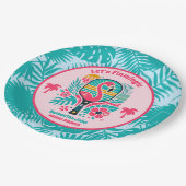 Retro Tropical Flamingo Pickleball Brautparty Pappteller (Schrägansicht)