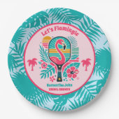 Retro Tropical Flamingo Pickleball Brautparty Pappteller (Vorderseite)