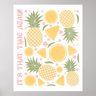 Retro Tropical Fruits Summer Time Ananas Poster