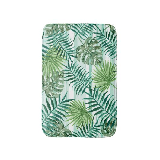 Retro Tropical Green Palm Blätter Muster Badematte (Vorderseite Vertikal)