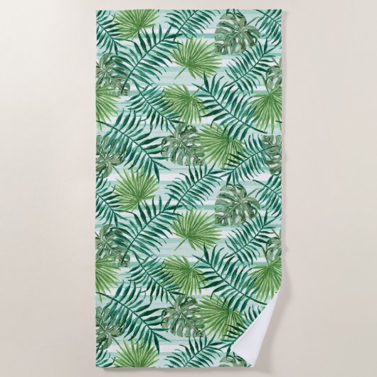 Retro Tropical Green Palm Blätter Muster Strandtuch (Vorderseite)