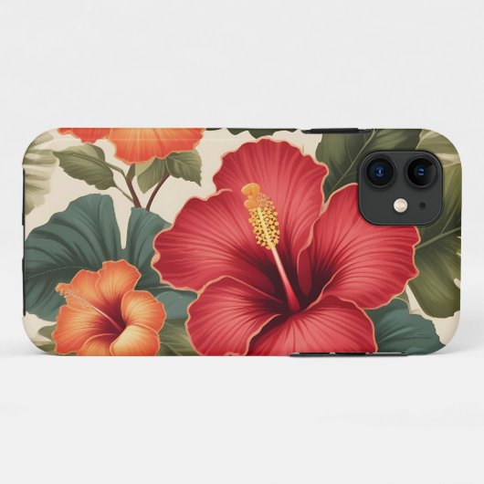 Retro Tropical Hibiskus Blume Case-Mate iPhone Hülle (Rückseite (Horizontal))