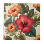 Retro Tropical Hibiskus Blume Fliese (Vorderseite)