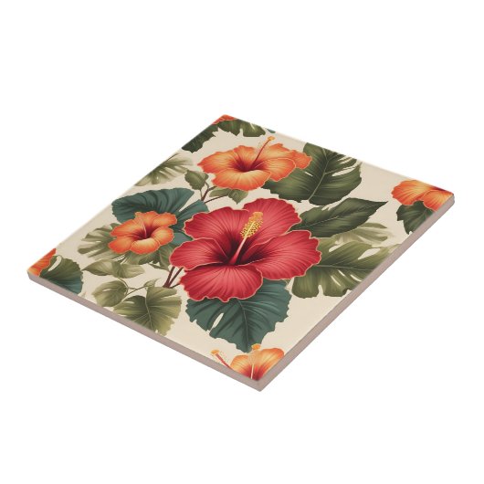 Retro Tropical Hibiskus Blume Fliese (Seite)