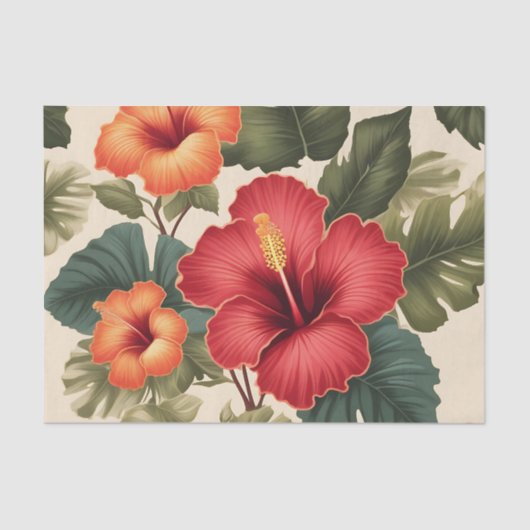 Retro Tropical Hibiskus Blume Seidenpapier (Vorderseite)