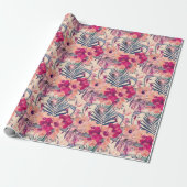 Retro Tropical Hibiskus Wren Pattern Geschenkpapier (Ungerollt)