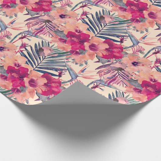 Retro Tropical Hibiskus Wren Pattern Geschenkpapier (Ecke)