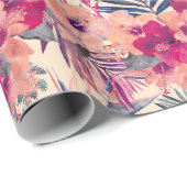 Retro Tropical Hibiskus Wren Pattern Geschenkpapier (Rolleneckpunkt)
