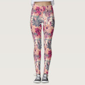 Retro Tropical Hibiskus Wren Pattern Leggings (Vorderseite)