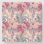 Retro Tropical Hibiskus Wren Pattern Steinuntersetzer (Vorderseite)