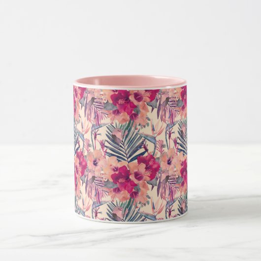 Retro Tropical Hibiskus Wren Pattern Tasse (Zentrum)