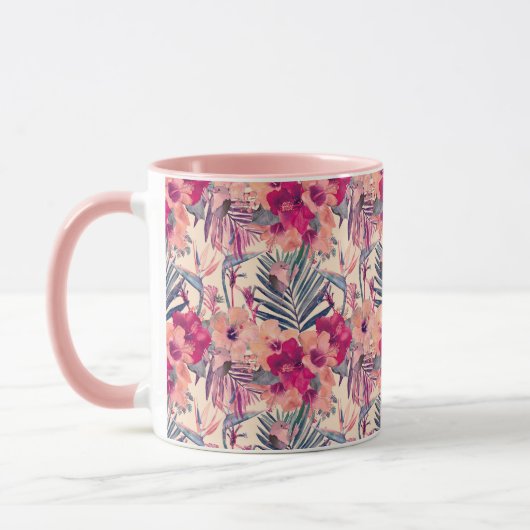 Retro Tropical Hibiskus Wren Pattern Tasse (Links)
