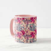Retro Tropical Hibiskus Wren Pattern Tasse (Vorderseite Links)