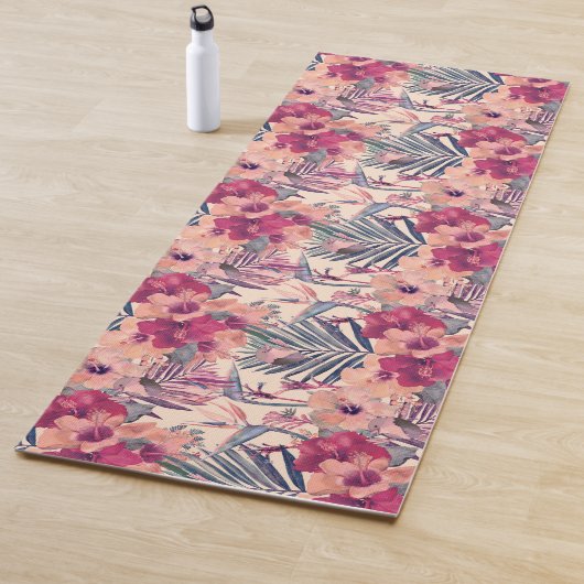 Retro Tropical Hibiskus Wren Pattern Yogamatte (Beispiel)